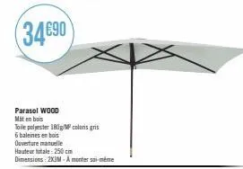 parasol wood mat en bois  toile polyester 180g/m coloris gris 
