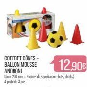 COFFRET CÔNES + BALLON MOUSSE ANDRONI  Diam 200 mm + 4 cônes de signalisation (buts, dibles) A partir de 3 ans. 