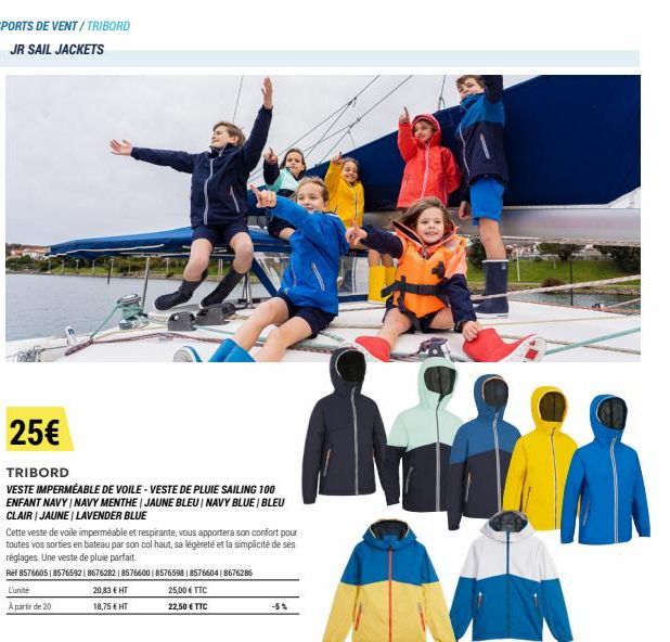 SPORTS DE VENT/TRIBORD  JR SAIL JACKETS  25€  TRIBORD  VESTE IMPERMÉABLE DE VOILE-VESTE DE PLUIE SAILING 100 ENFANT NAVY/NAVY MENTHE JAUNE BLEU NAVY BLUE | BLEU CLAIR | JAUNE | LAVENDER BLUE  Cette ve