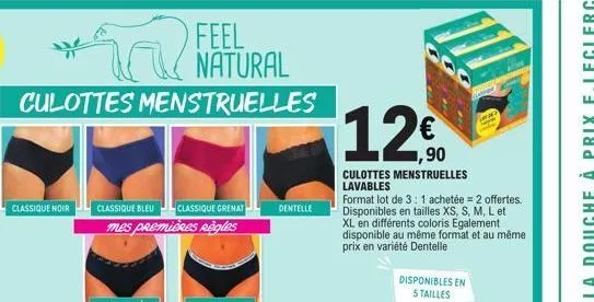 Lot de 3 Culottes menstruelles lavables Feel Natural –