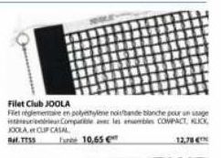 Filet Club JOOLA  Fiet réglementale en polyetylene noitbande blanche pour un usage interComparée avec les ensembles COMPACT, KLICK JOOLA CLIP CASAL ATTSS Fan 10,65 12,70 € 