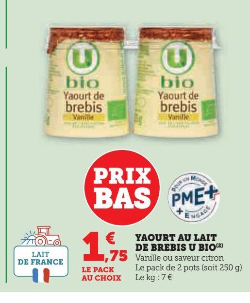 yaourt au lait de brebis U bio