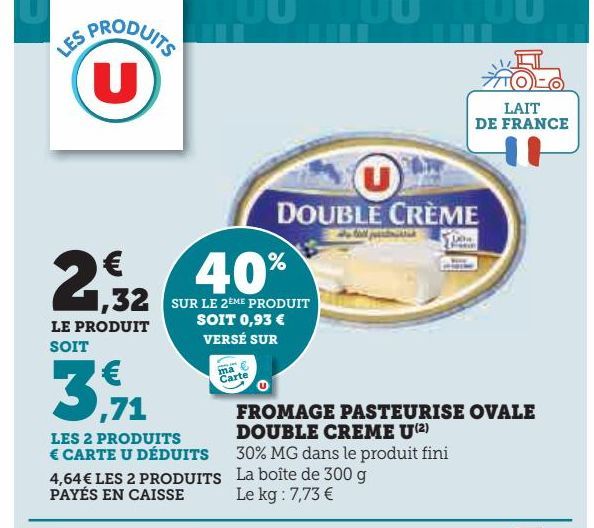 fromage pasteurise ovale Double Creme U