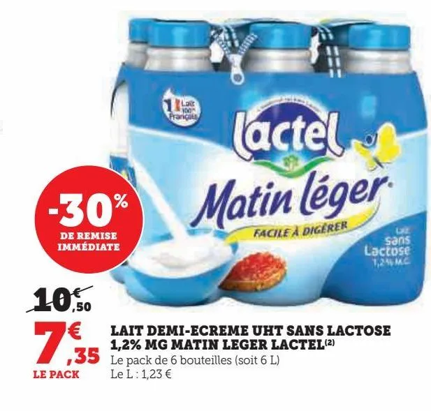 lait demi-ecreme uht sans lactose 10.2% mg matin leger lactel