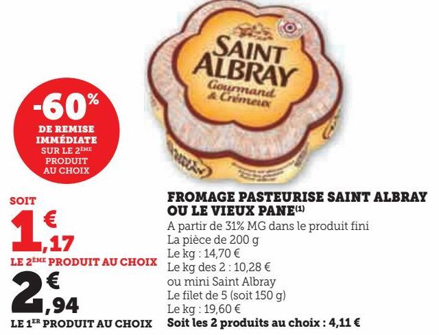 FROMAGE PASTEURISE SAINT ALBRAY OU LE VIEUX PANE