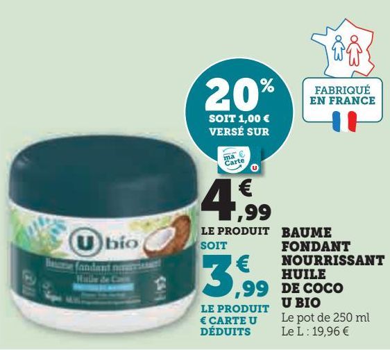 BAUME FONDANT NOURRISSANT HUILE DE COCO U BIO