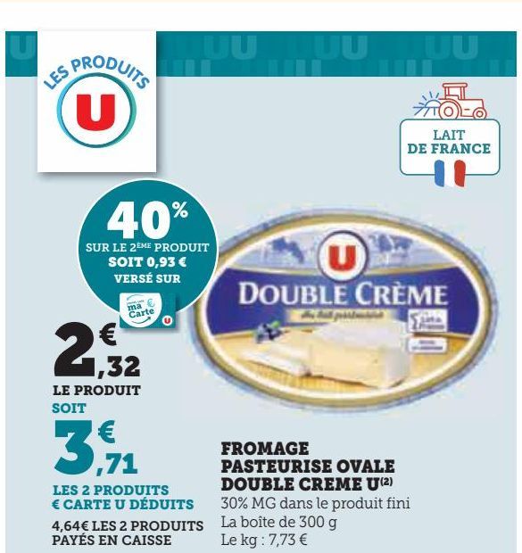 FROMAGE PASTEURISE OVALE DOUBLE CREME U