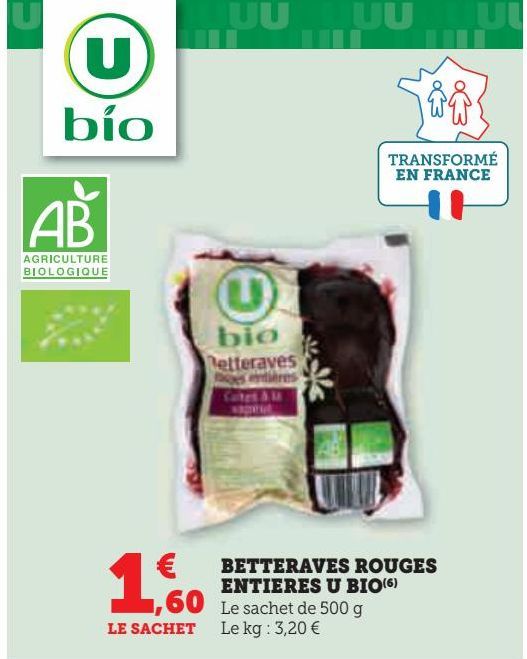 BETTERAVES ROUGES ENTIERES U BIO