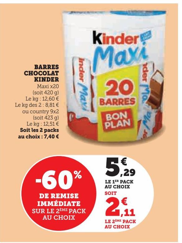 BARRES CHOCOLAT KINDER