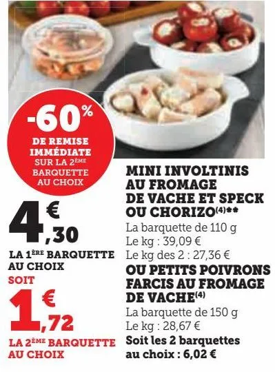 mini involtinis au fromage de vache et speck ou chorizo