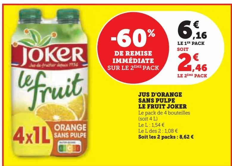 jus d'orange sans pulpe le fruit joker