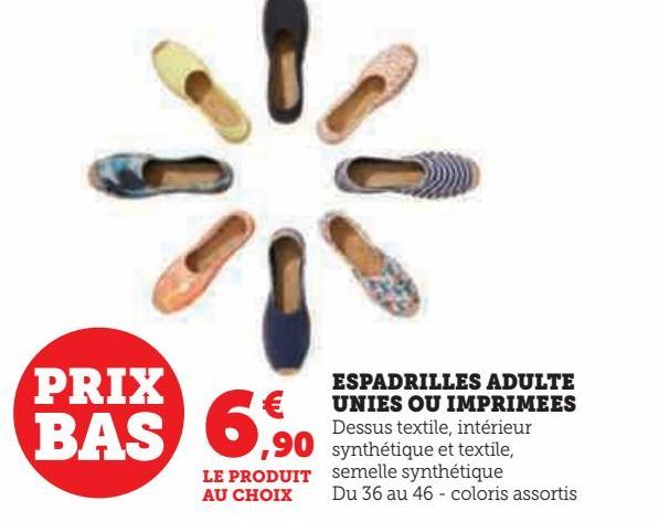 ESPADRILLES ADULTE UNIES OU IMPRIMEES