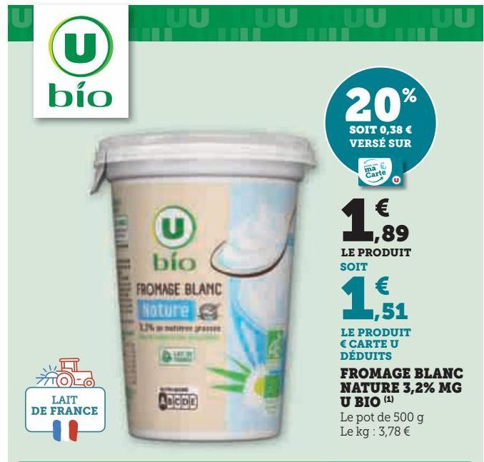 FROMAGE BLANC NATURE 3,2% MG U BIO