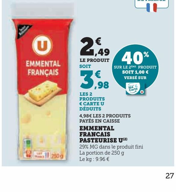 EMMENTAL FRANCAIS PASTEURISE U