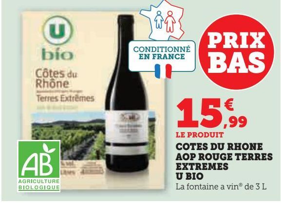 COTES DU RHONE AOP ROUGE TERRES EXTREMES U BIO