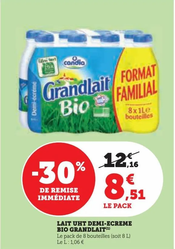 lait uht demi-ecreme  bio grandlait