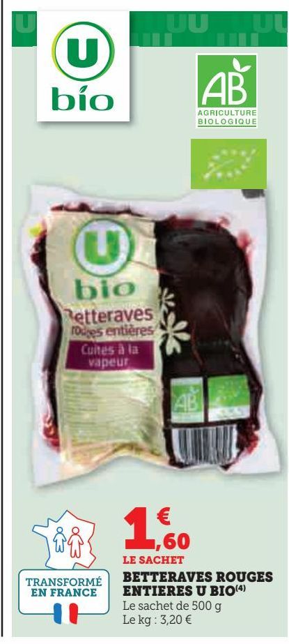 BETTERAVES ROUGES ENTIERES U BIO