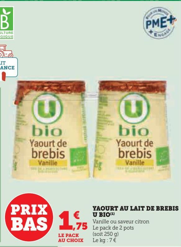 YAOURT AU LAIT DE BREBIS U BIO