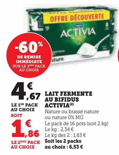 LAIT FERMENTE AU BIFIDUS ACTIVIA