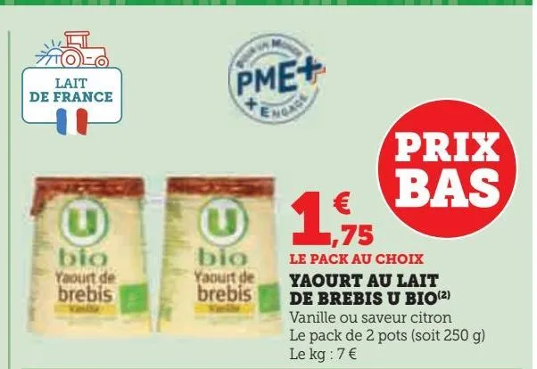 yaourt au lait de brebis u bio