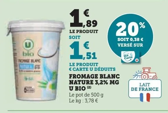 fromage blanc nature 3,2% mg u bio 