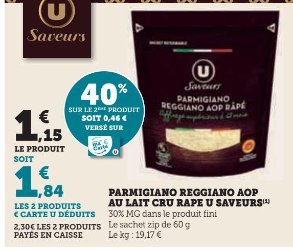 PARMIGIANO REGGIANO AOP AU LAIT CRU RAPE U SAVEURS