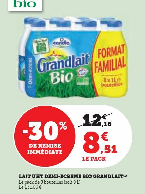 lait uht demi-ecreme bio grandlait