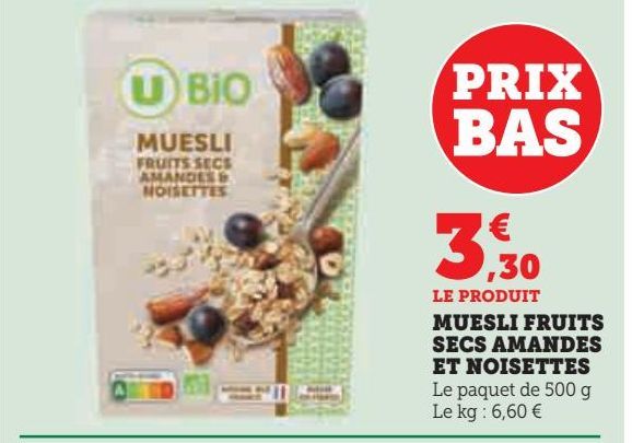 MUESLI FRUITS  SECS AMANDES  ET NOISETTES