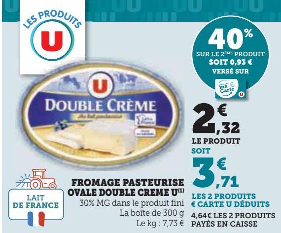 FROMAGE PASTEURISE  OVALE DOUBLE CREME U