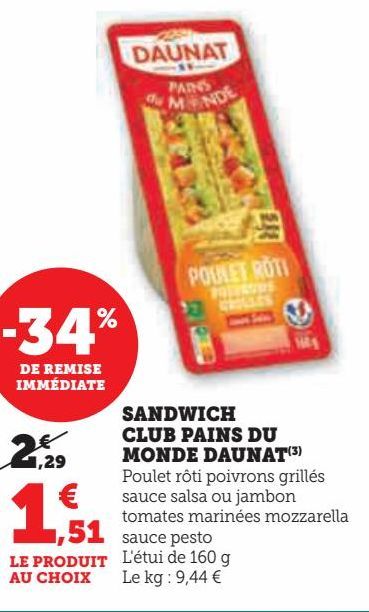 SANDWICH  CLUB PAINS DU  MONDE DAUNAT