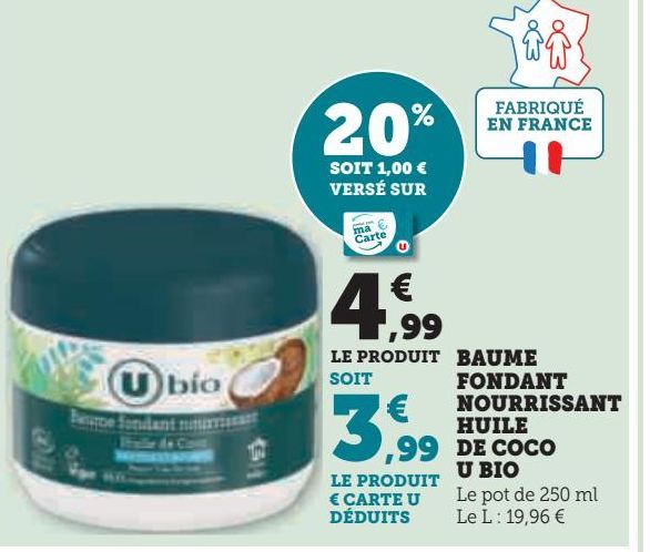 BAUME  FONDANT  NOURRISSANT  HUILE  DE COCO  U BIO