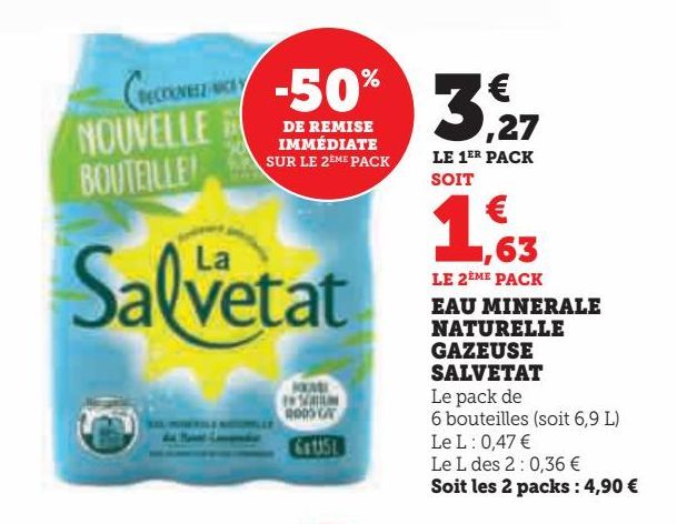 EAU MINERALE  NATURELLE  GAZEUSE  SALVETAT