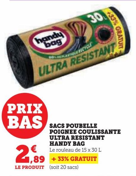 SACS POUBELLE POIGNEE COULISSANTE ULTRA RESISTANT HANDY BAG