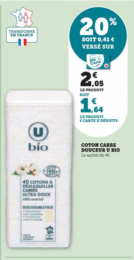 COTON CARRE DOUCEUR U BIO