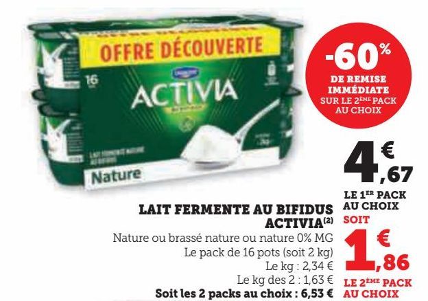 LAIT FERMENTE AU BIFIDUS ACTIVIA