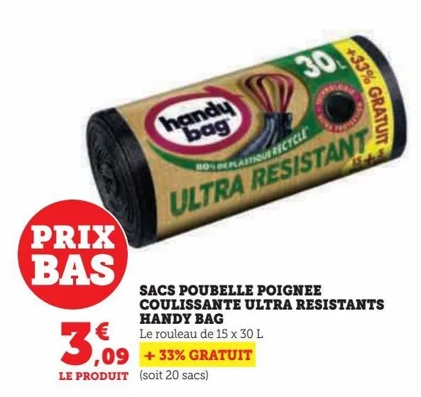 sacs poubelle poignee coulissante ultra resistants handy bag