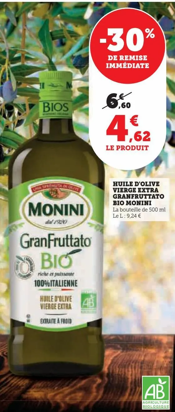 huile d'olive  vierge extra  granfruttato  bio monini