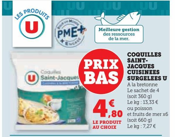 COQUILLES SAINT-JACQUES CUISINEES SURGELEES U