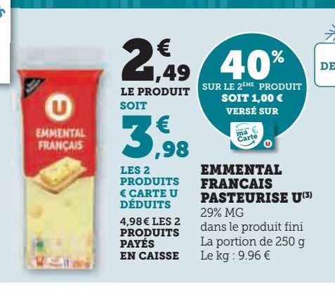 EMMENTAL FRANCAIS PASTEURISE U