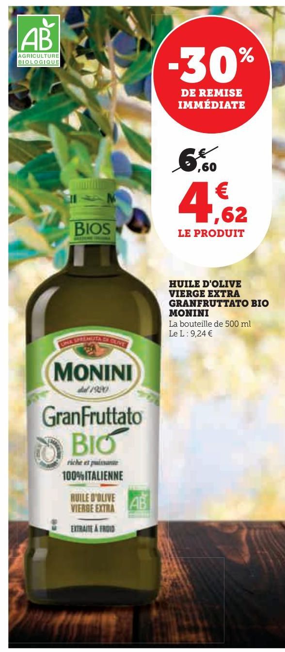 HUILE D'OLIVE VIERGE EXTRA GRANFRUTTATO BIO MONINI