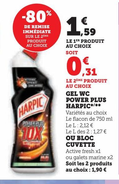 GEL WC POWER PLUS HARPIC OU BLOC CUVETTE