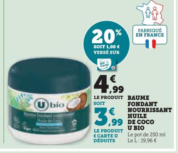 BAUME FONDANT NOURRISSANT HUILE DE COCO U BIO