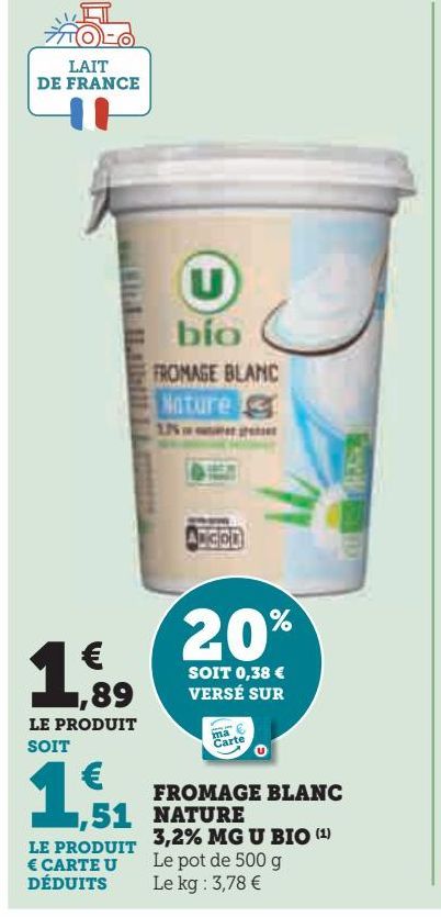 FROMAGE BLANC NATURE 3,2% MG U BIO