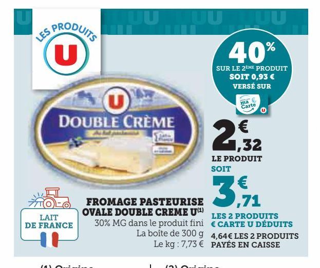 FROMAGE PASTEURISE OVALE DOUBLE CREME U