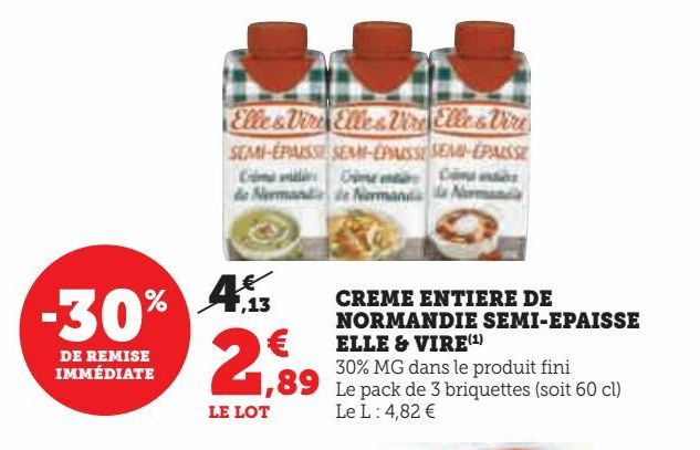 CREME ENTIERE DE NORMANDIE SEMI-EPAISSE ELLE & VIRE