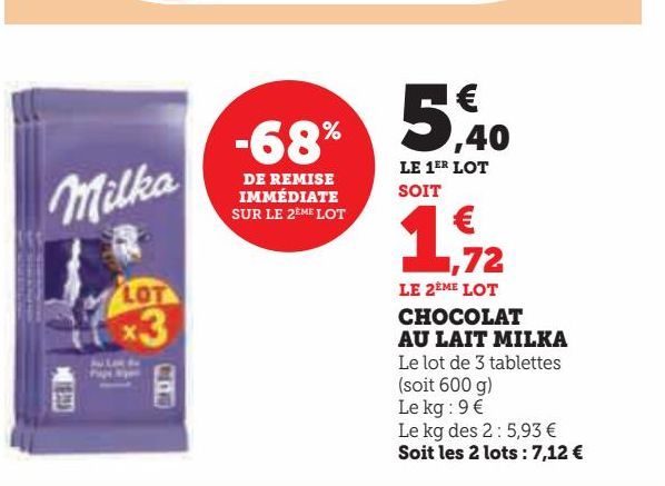 CHOCOLAT AU LAIT MILKA