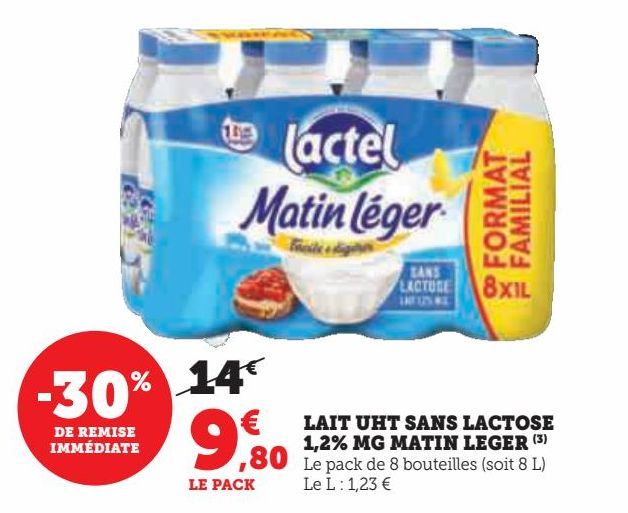 LAIT UHT SANS LACTOSE 1,2% MG MATIN LEGER