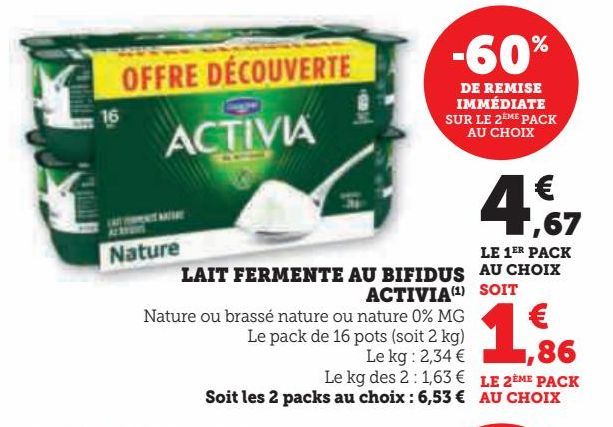 LAIT FERMENTE AU BIFIDUS ACTIVIA