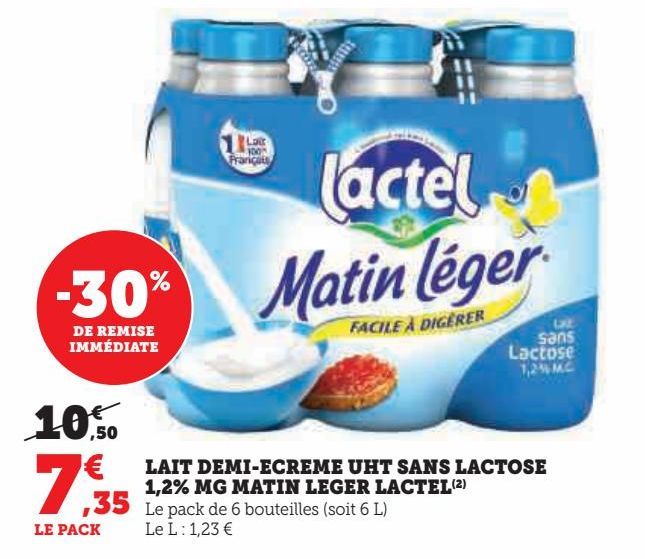 lait demi-ecreme UHT sans lactose 1.2% MG Matin Leger Lactel