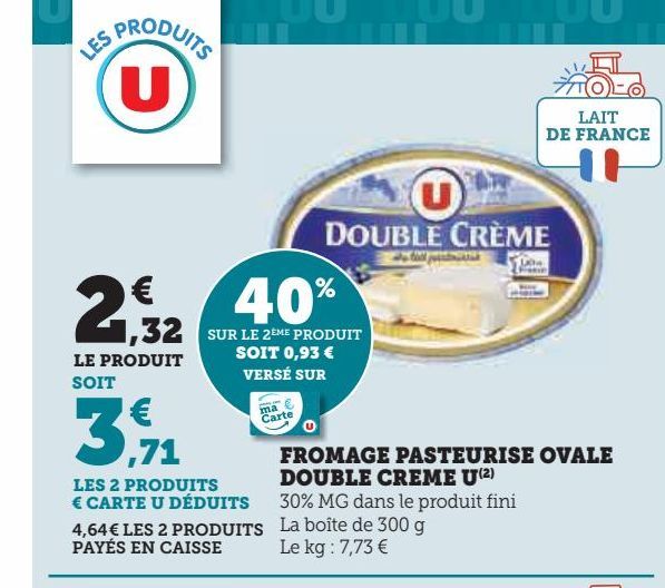 fromage pasteurise ovale double creme U